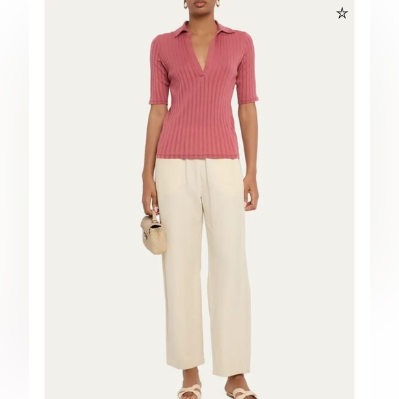 Vince Elbow Sleeve Polo Cotton Rose Size Medium - Picture 4 of 8